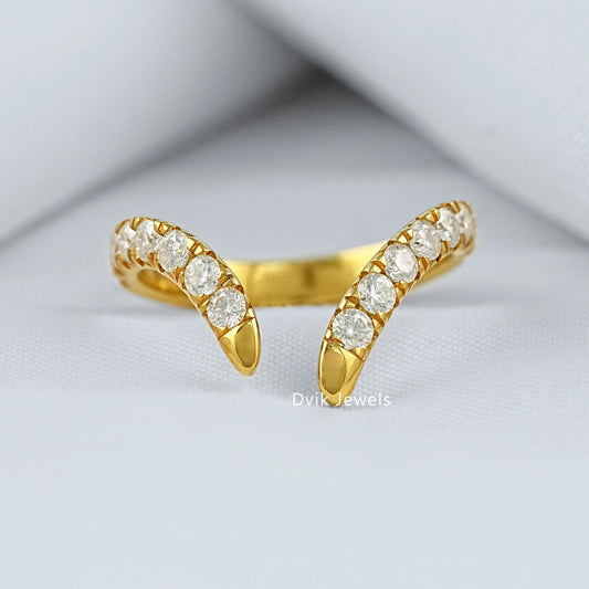 Curved Open Cuff Round Cut Lab Diamond Bypass Ring