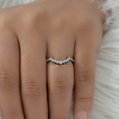 Curved Round Cut Lab Diamond Chevron Wedding Band Ring