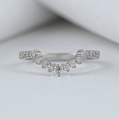 Curved Round Cut Lab Diamond Chevron Wedding Band Ring