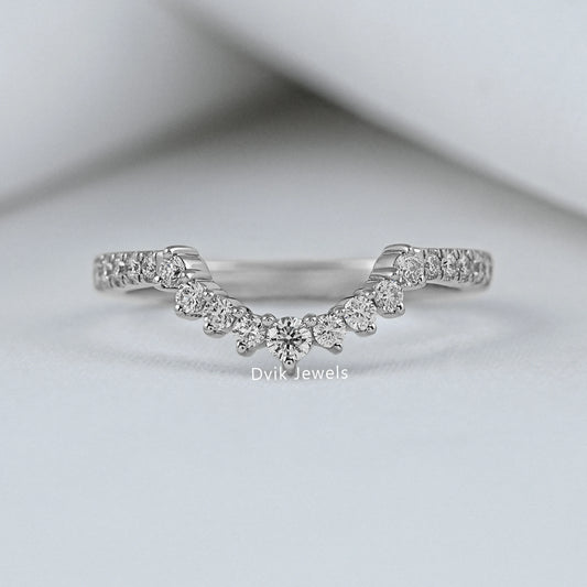 v shape diamond ring by Dvik Jewels in 14k white gold prong set front view