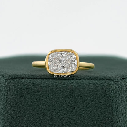 Cushion Cut East-West Bezel Solitaire Engagement Ring Ring