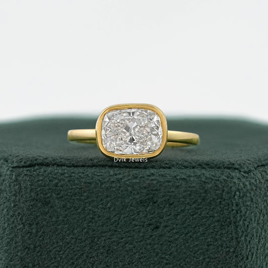 Cushion Cut East-West Bezel Solitaire Engagement Ring Ring
