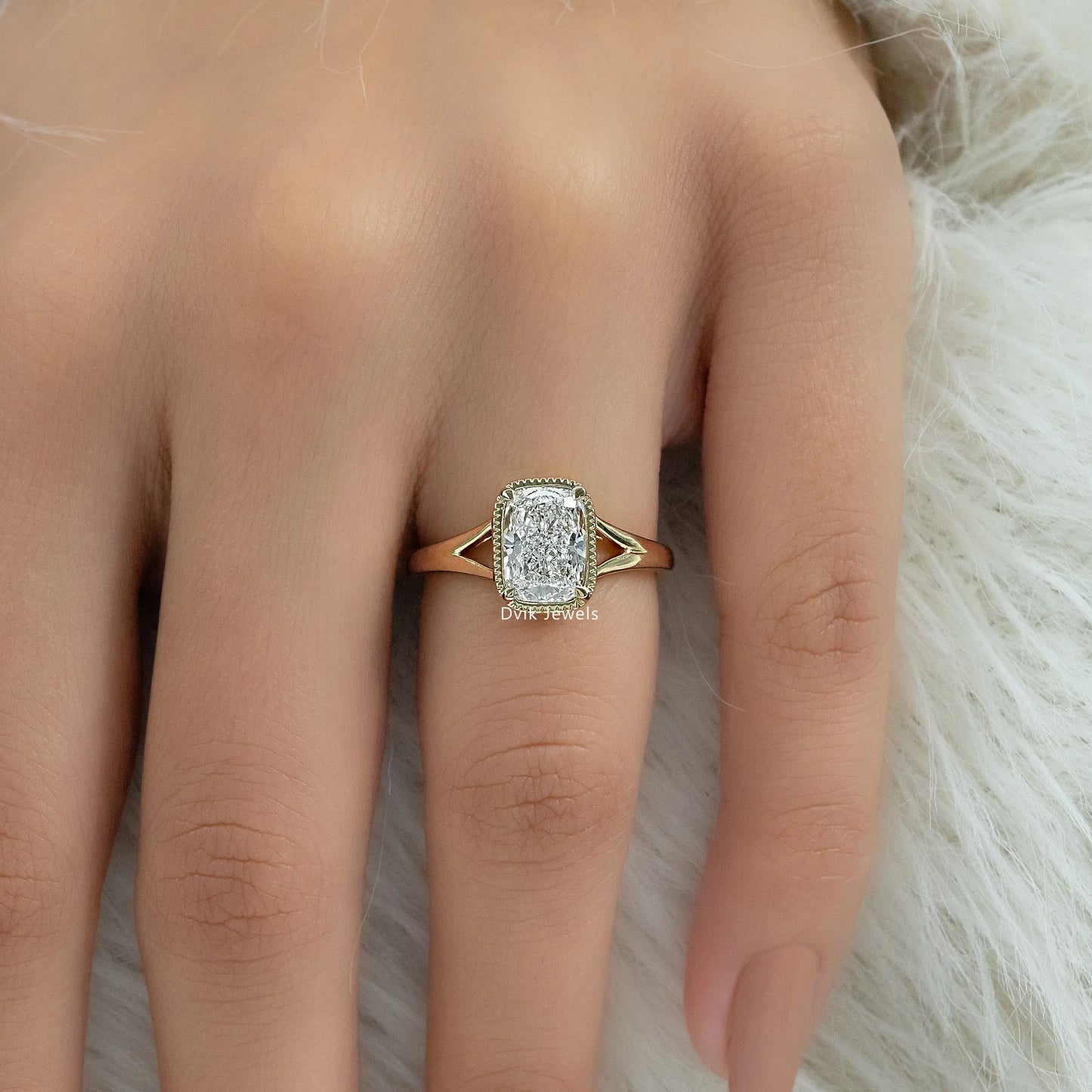 Crushed Ice Cushion Cut Lab Diamond Solitaire Ring Ring