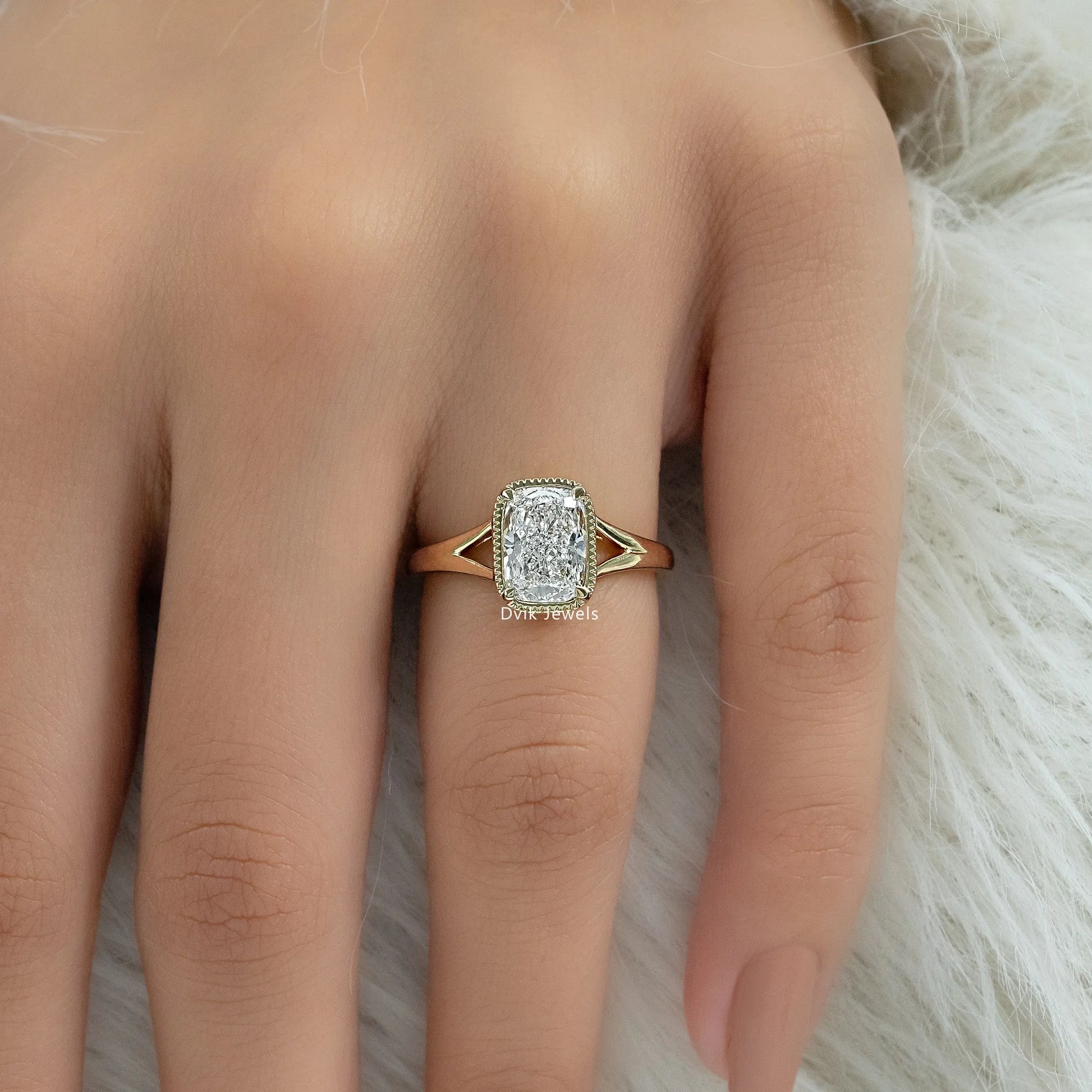Crushed Ice Cushion Cut Lab Diamond Solitaire Ring Ring