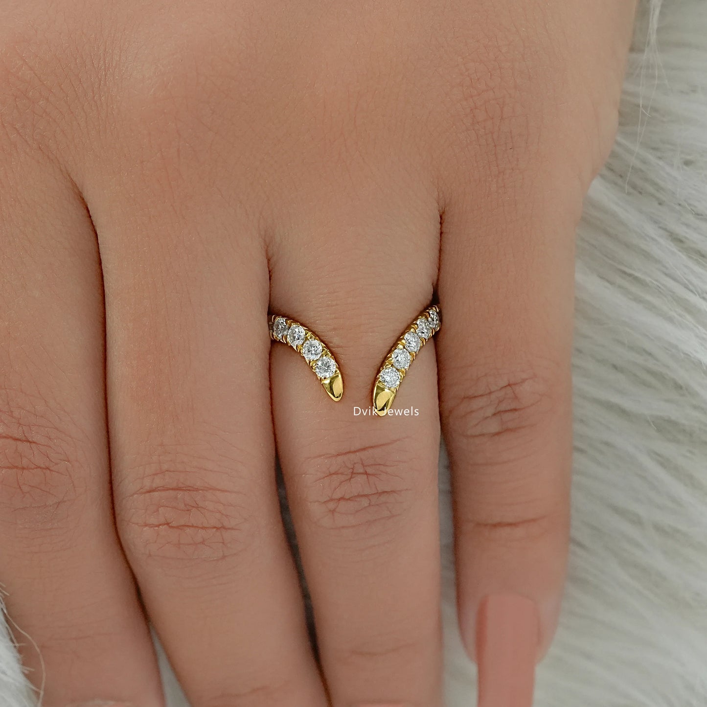 Curved Open Cuff Round Cut Lab Diamond Bypass Ring Ring