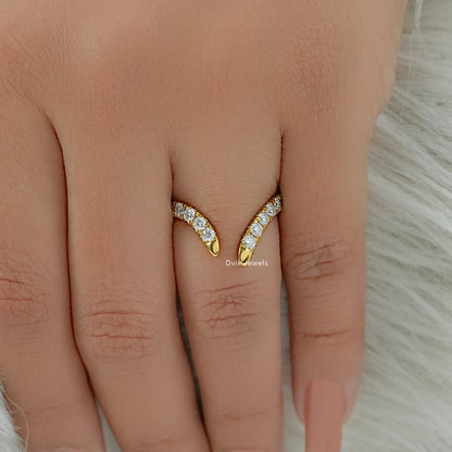 Curved Open Cuff Round Cut Lab Diamond Bypass Ring Ring
