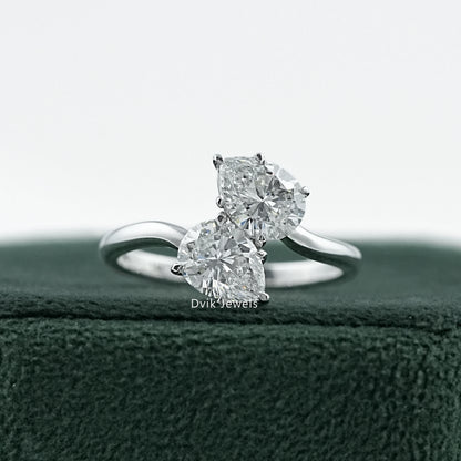 Double Pear Cut Lab Diamond Toi Moi Style Ring Ring