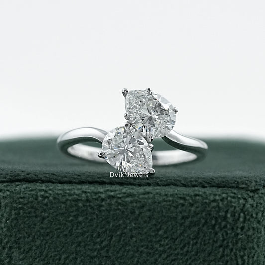 Double Pear Cut Lab Diamond Toi Moi Style Ring Ring