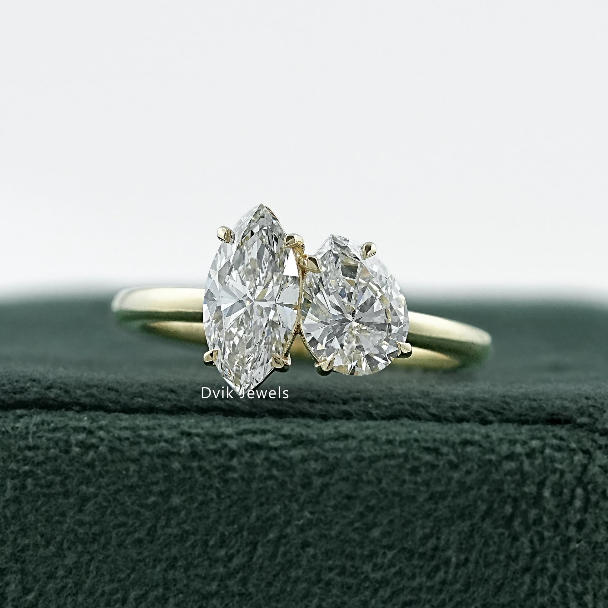 Marquise & Pear Cut Lab Diamond Two Stone Toi et Moi Ring Ring