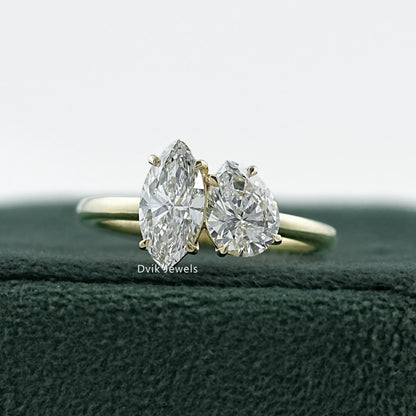 Marquise & Pear Cut Lab Diamond Two Stone Toi et Moi Ring Ring