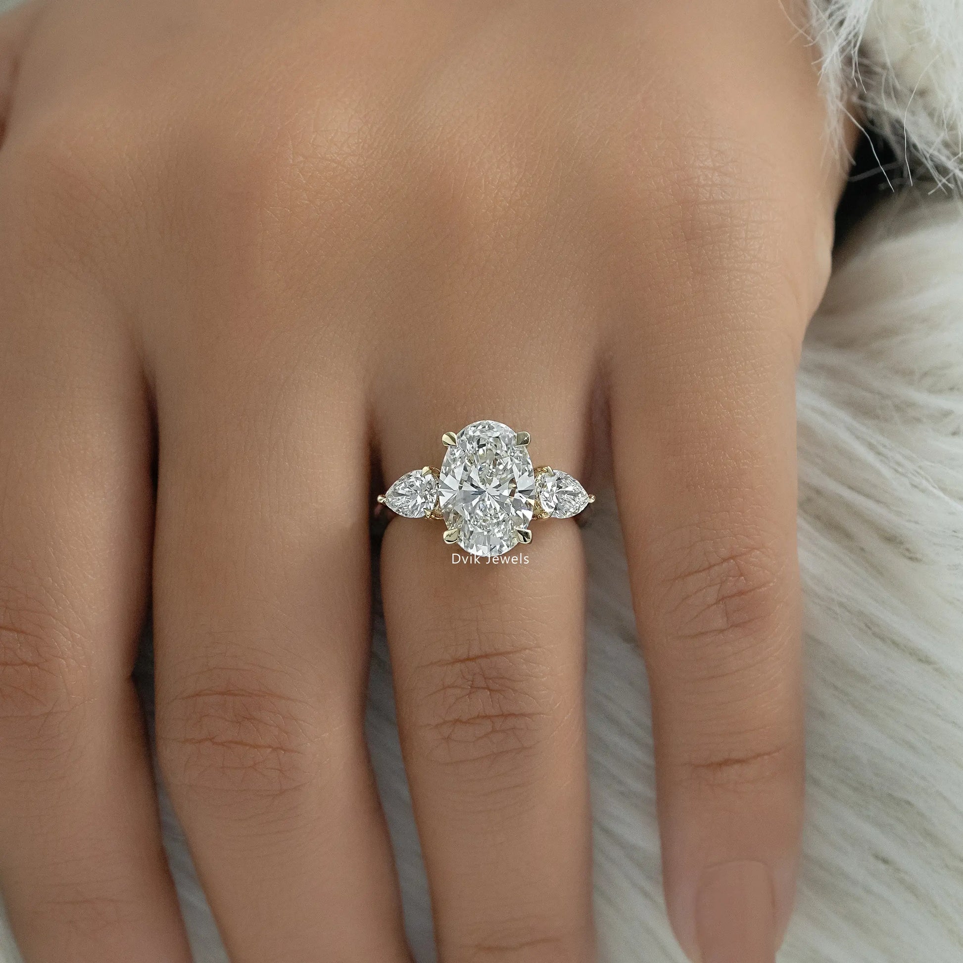 Oval and Pear Cut Lab Diamond Three Stone Ring Ring