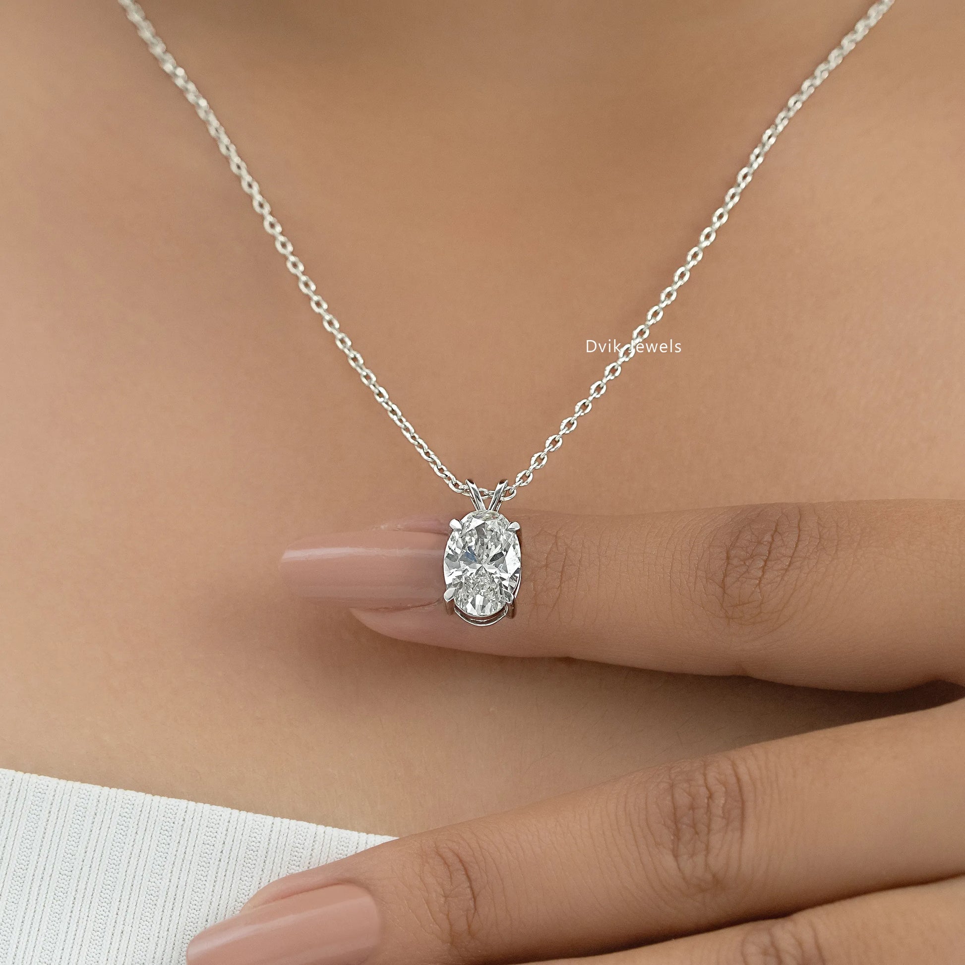 Oval Cut Lab Diamond Solitaire Pendant Pendant