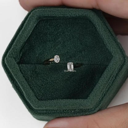 Oval & Emerald Cut Lab Diamond Open Toi et Moi Ring Ring