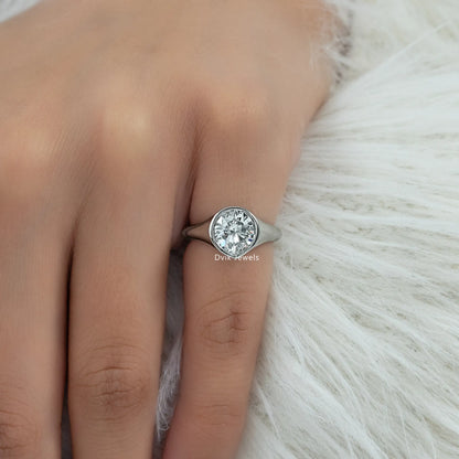 Pear Cut Lab Diamond Bezel Signet Style Ring Ring