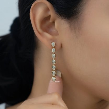 Pear Cut Lab Diamond Bezel Set Drop Earrings Earrings