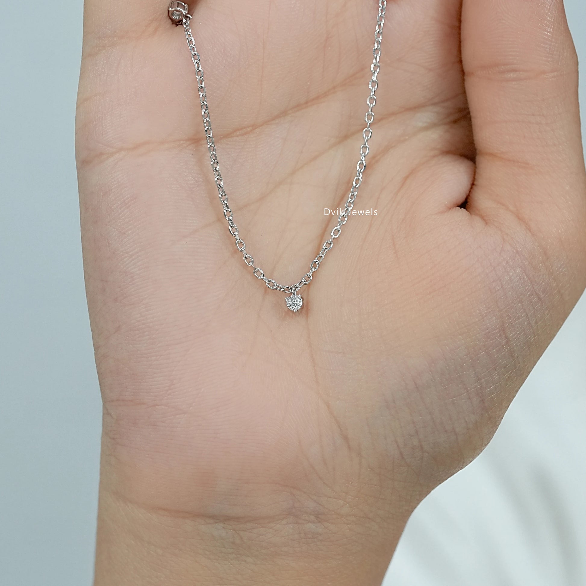Round Cut Lab Diamond Station Style Necklace Pendant