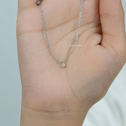 Round Cut Lab Diamond Station Style Necklace Pendant