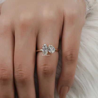 Marquise & Pear Cut Lab Diamond Two Stone Toi et Moi Ring Ring