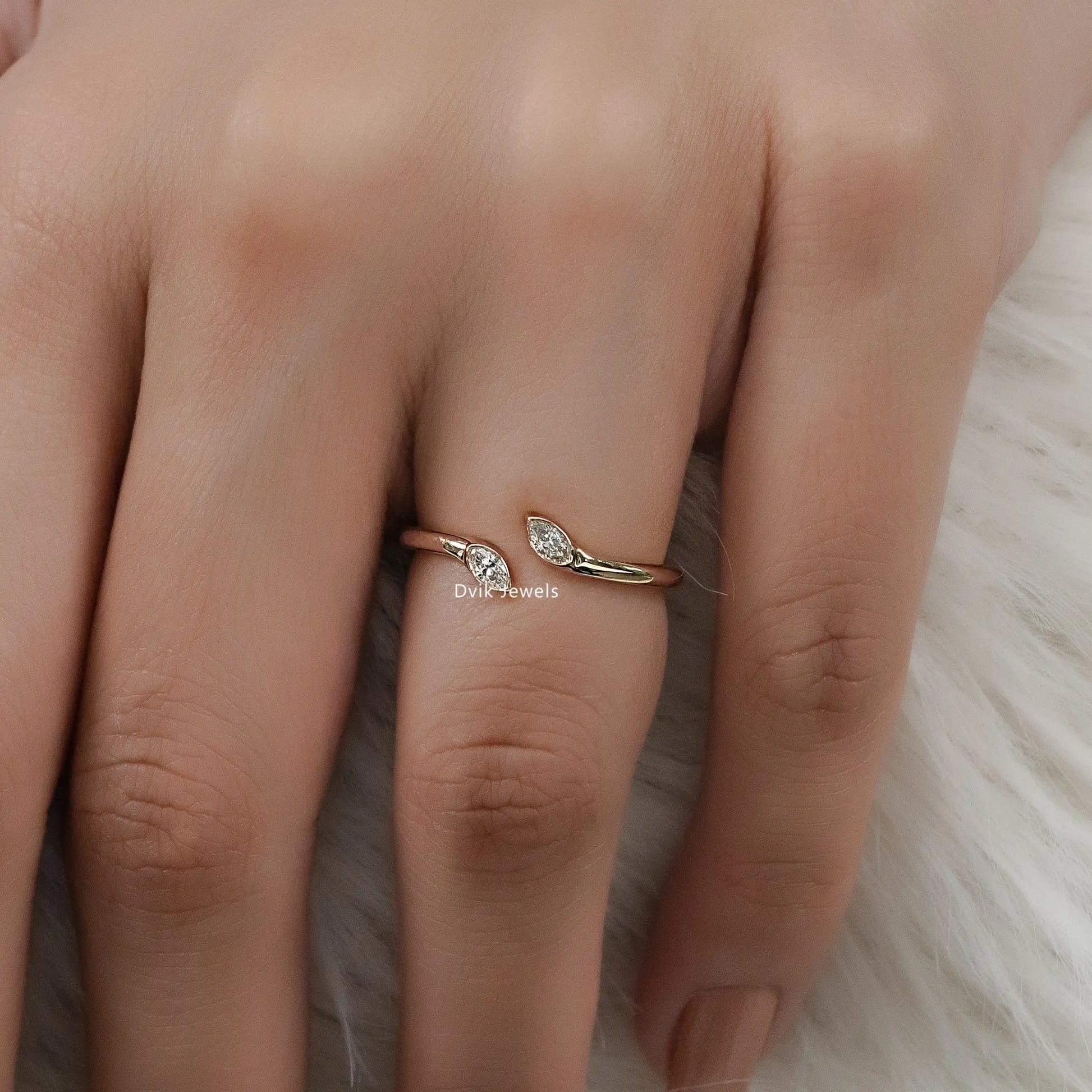 Dainty Marquise Cut Lab Diamond Open Bypass Ring Ring