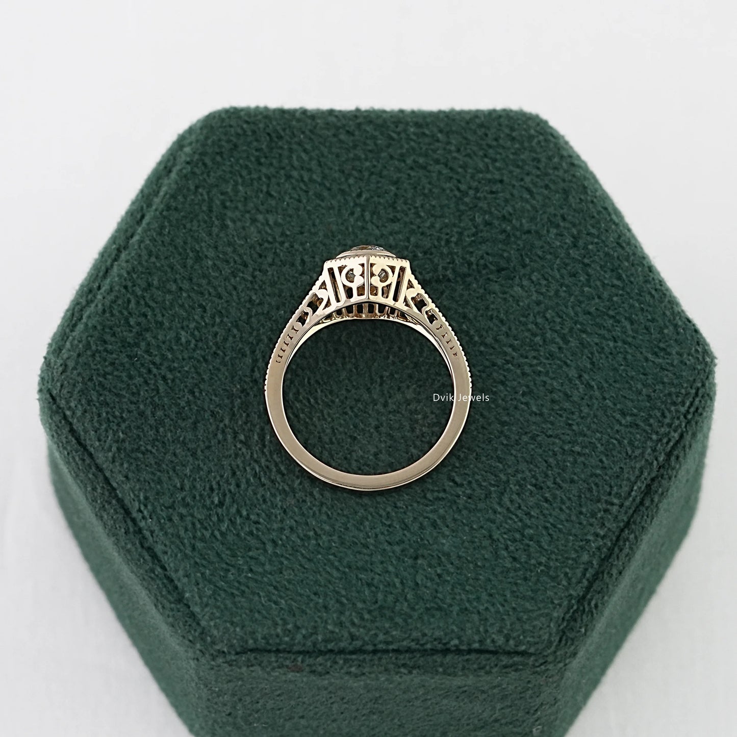 OEC Round Diamond Milgrain Bezel Ring with Filigree Band Ring