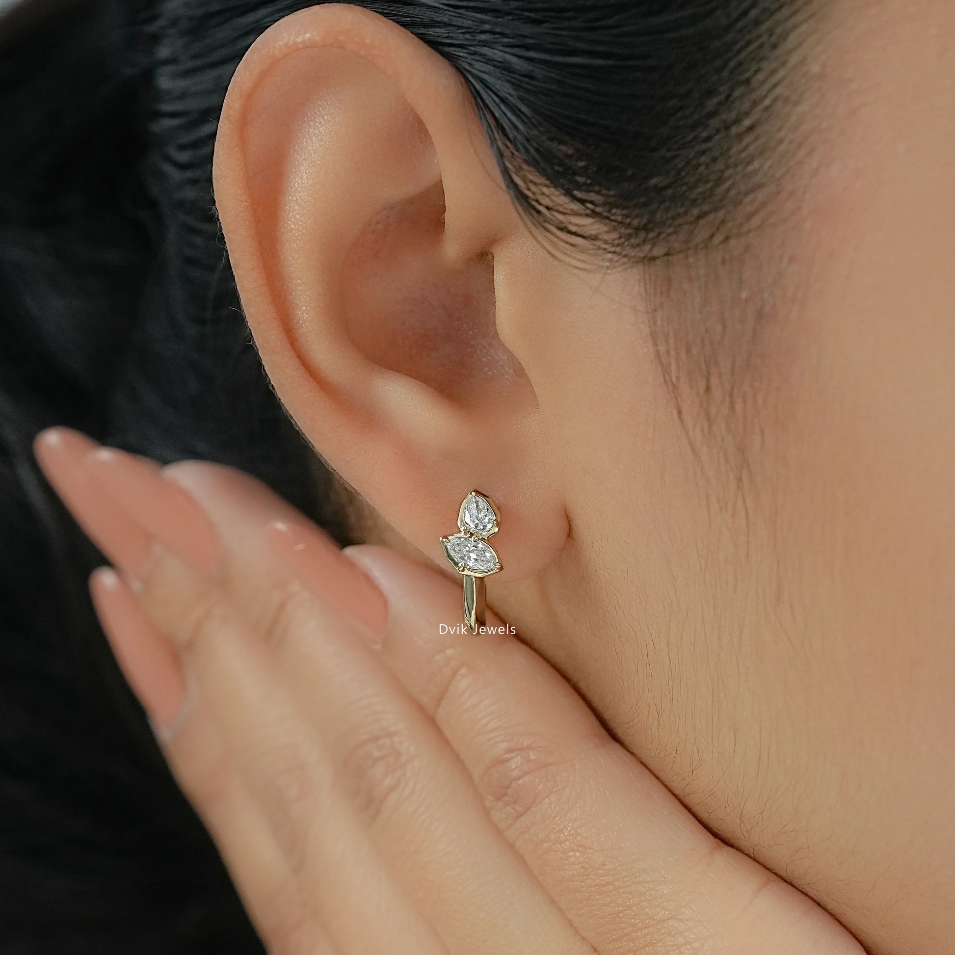 Pear & Marquise Cut Lab Diamond Hoop Earrings Earrings