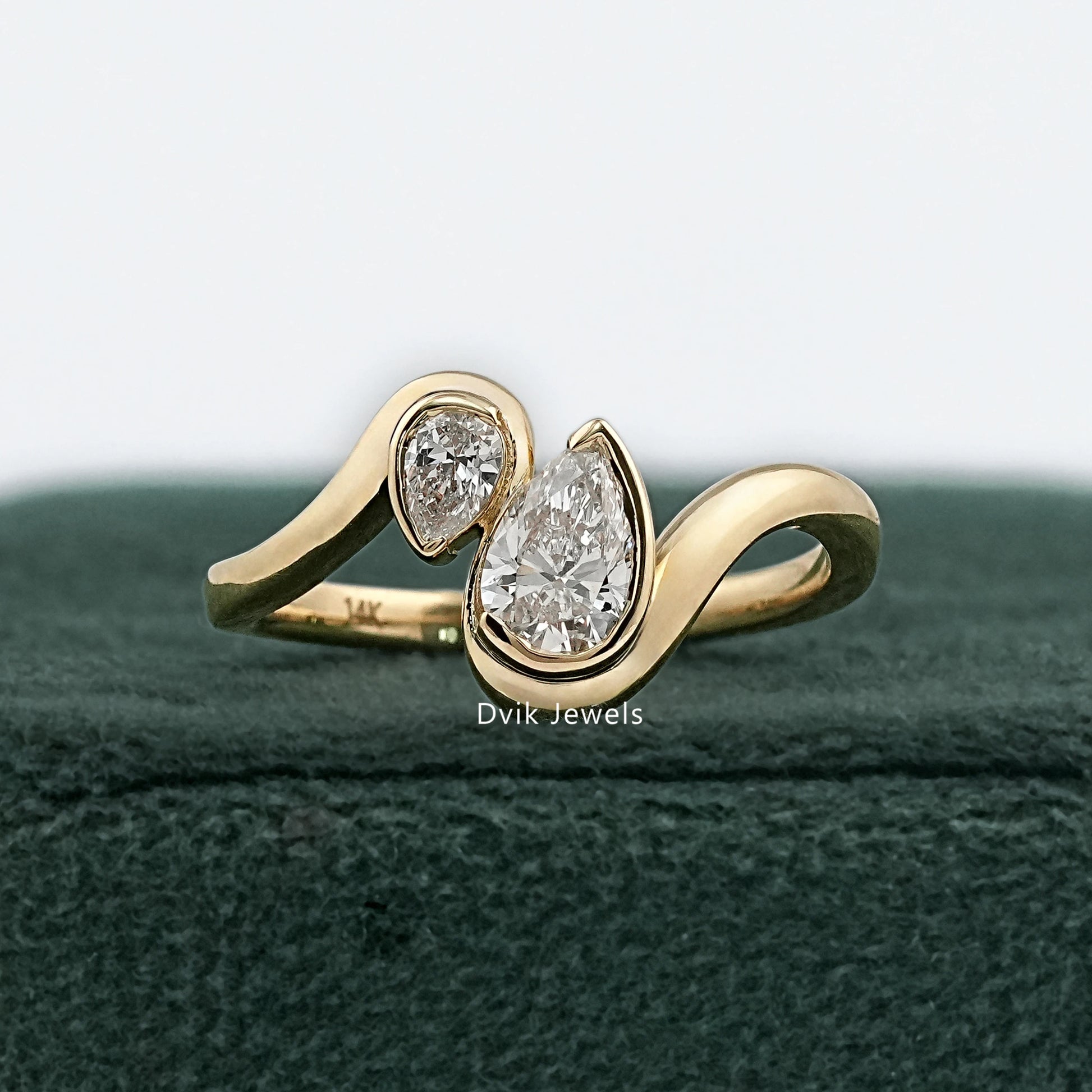 Double Pear Cut Lab Diamond Curved Ring Ring