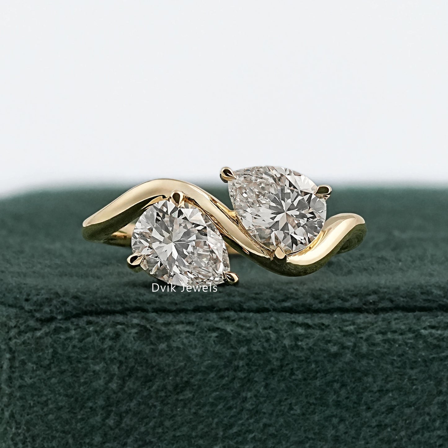Twin Pear Cut Lab Diamond Curved Ring Ring