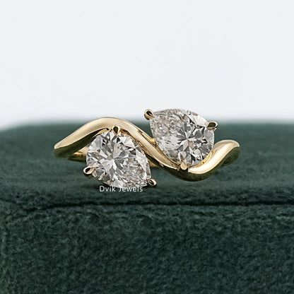 Twin Pear Cut Lab Diamond Curved Ring Ring