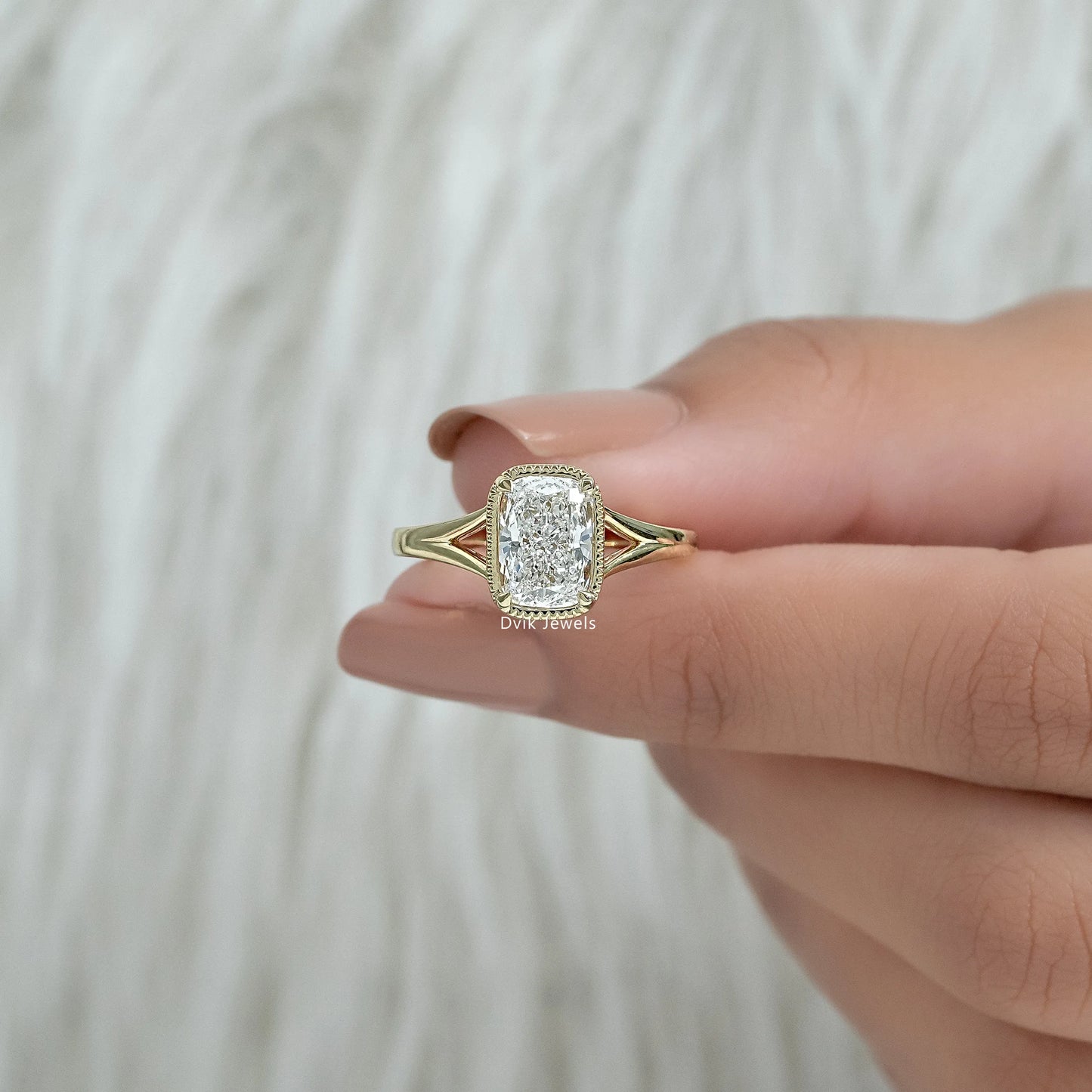 Crushed Ice Cushion Cut Lab Diamond Solitaire Ring Ring