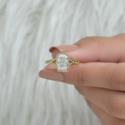 Crushed Ice Cushion Cut Lab Diamond Solitaire Ring Ring