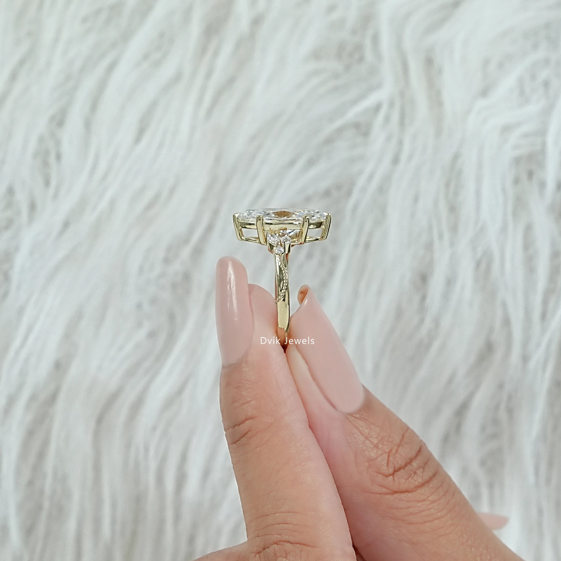 Marquise Cut Lab Diamond Leaf Cluster Engagement Ring Ring