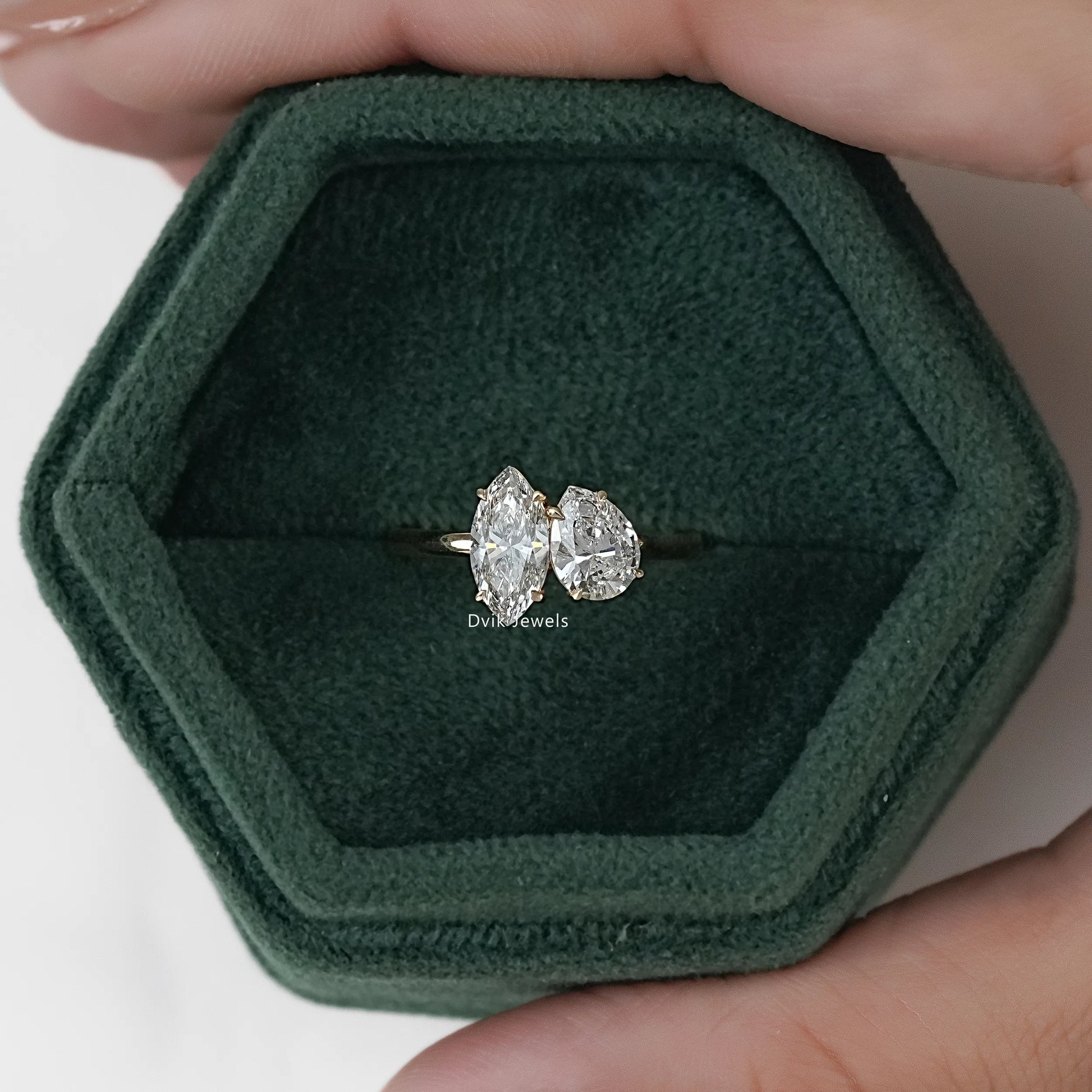 Marquise & Pear Cut Lab Diamond Two Stone Toi et Moi Ring Ring