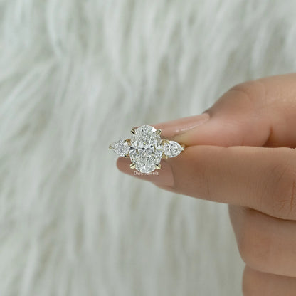 Oval and Pear Cut Lab Diamond Three Stone Ring Ring