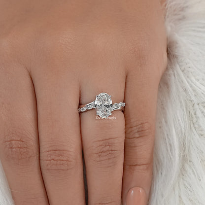Oval Cut Lab Diamond Ring with Marquise Accents