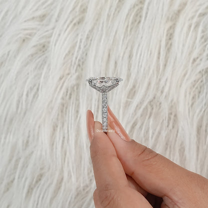Oval Cut Lab Diamond Ring with Hidden Halo and Pavé Band
