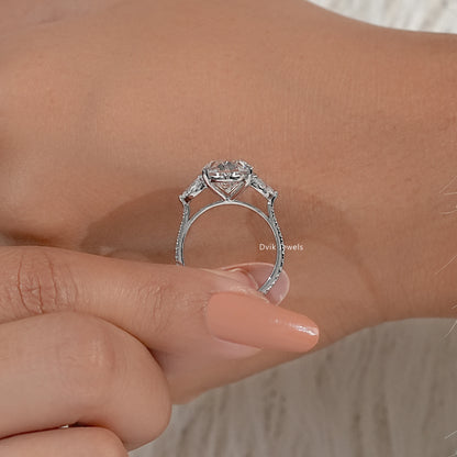 Oval Lab Diamond Accent Ring with Marquise Side Stones