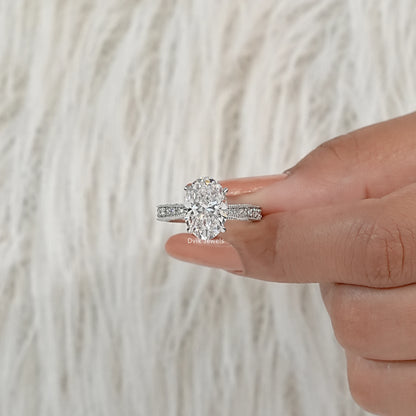 Oval Lab Diamond Engagement Ring with Pavé Setting