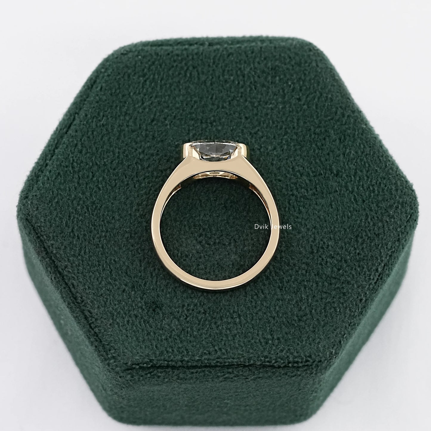 Half Bezel Set Oval Solitaire Ring Band