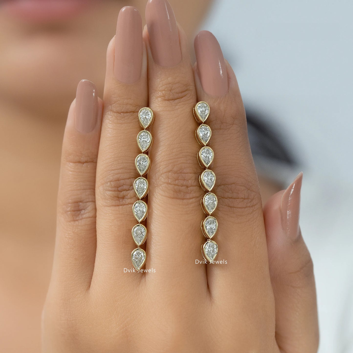 Pear Cut Lab Diamond Bezel Set Drop Earrings Earrings