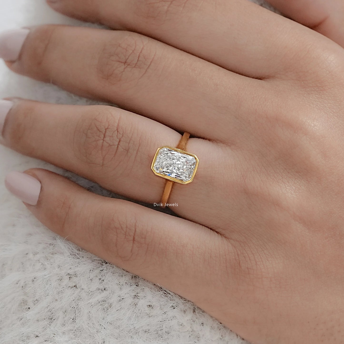 Radiant Lab Diamond Bezel Set Engagement Ring Ring