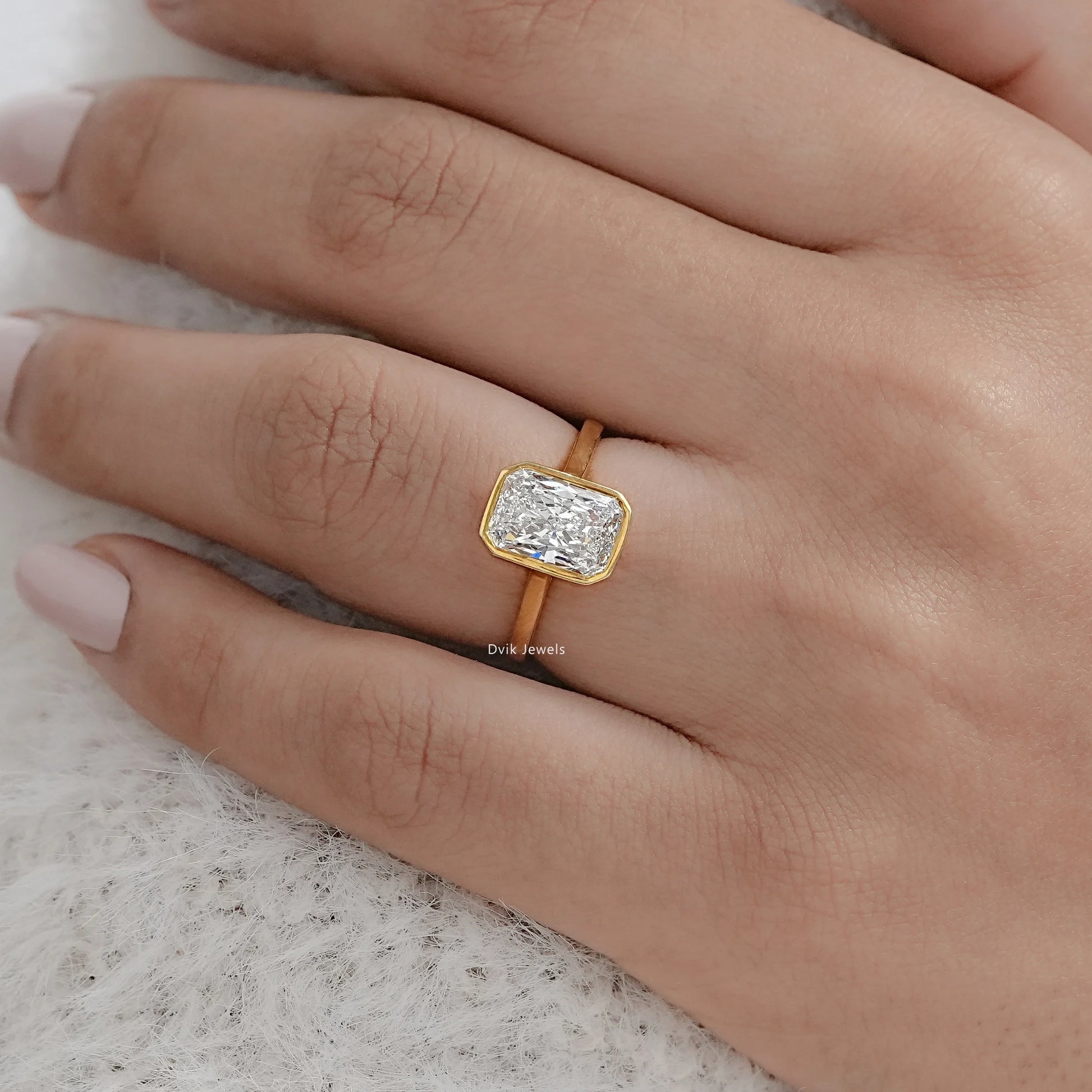 Radiant Lab Diamond Bezel Set Engagement Ring Ring