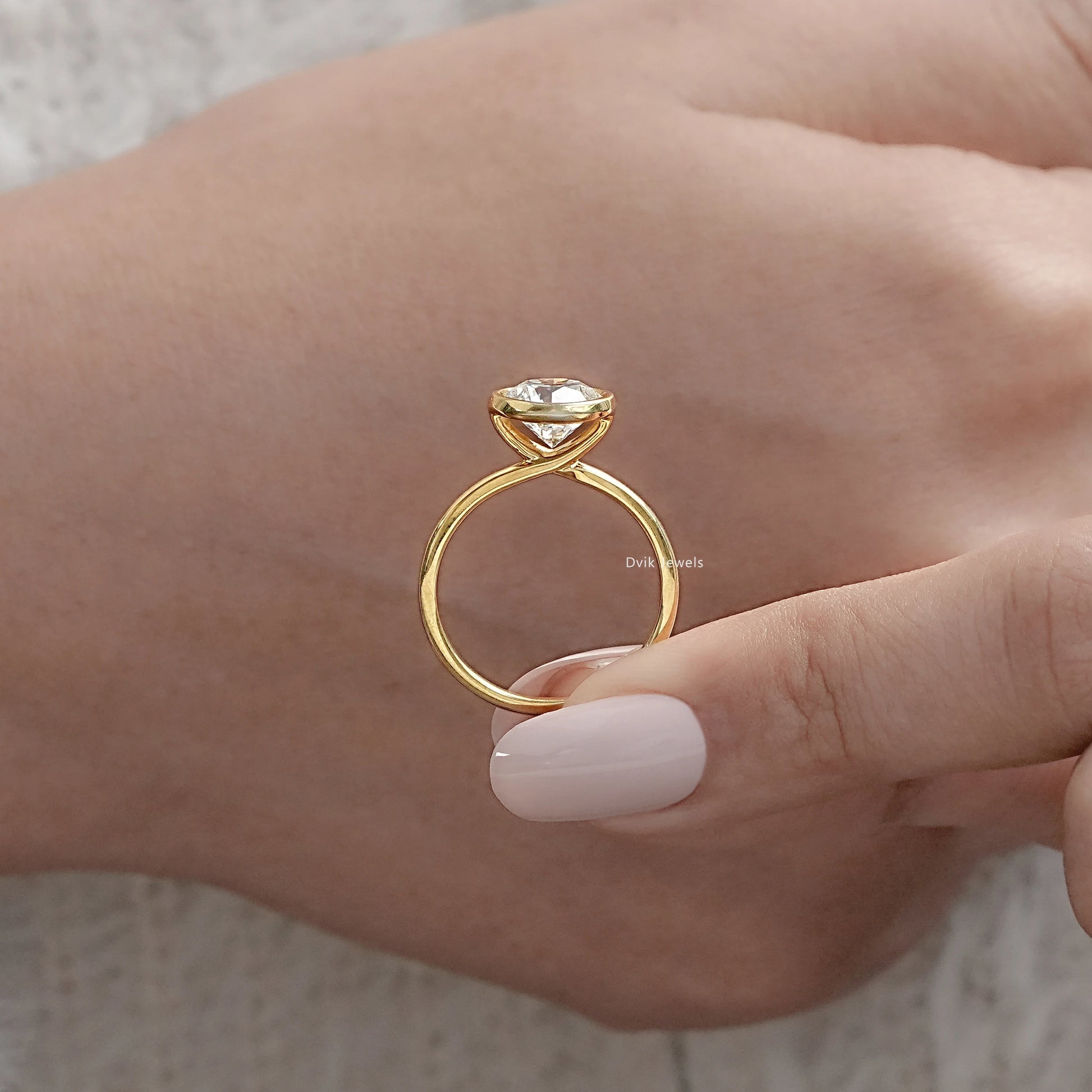 Round Lab Diamond Bezel Set Engagement Ring Ring