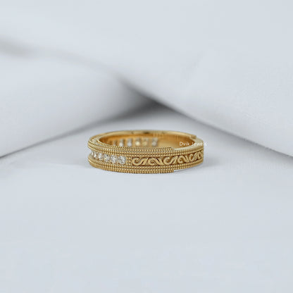 Round Cut Lab Diamond Engraved Milgrain Men's Band Band