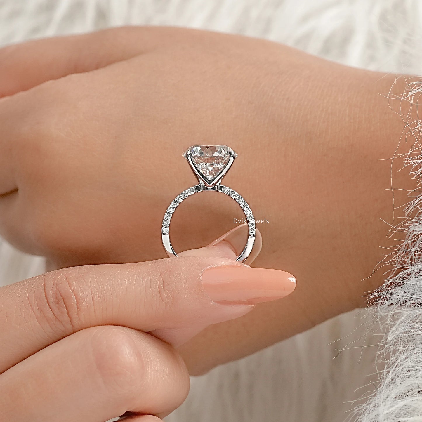 Round Cut Lab Diamond Solitaire Pave Engagement Ring Ring