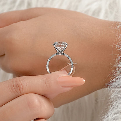 Round Cut Lab Diamond Solitaire Pave Engagement Ring Ring