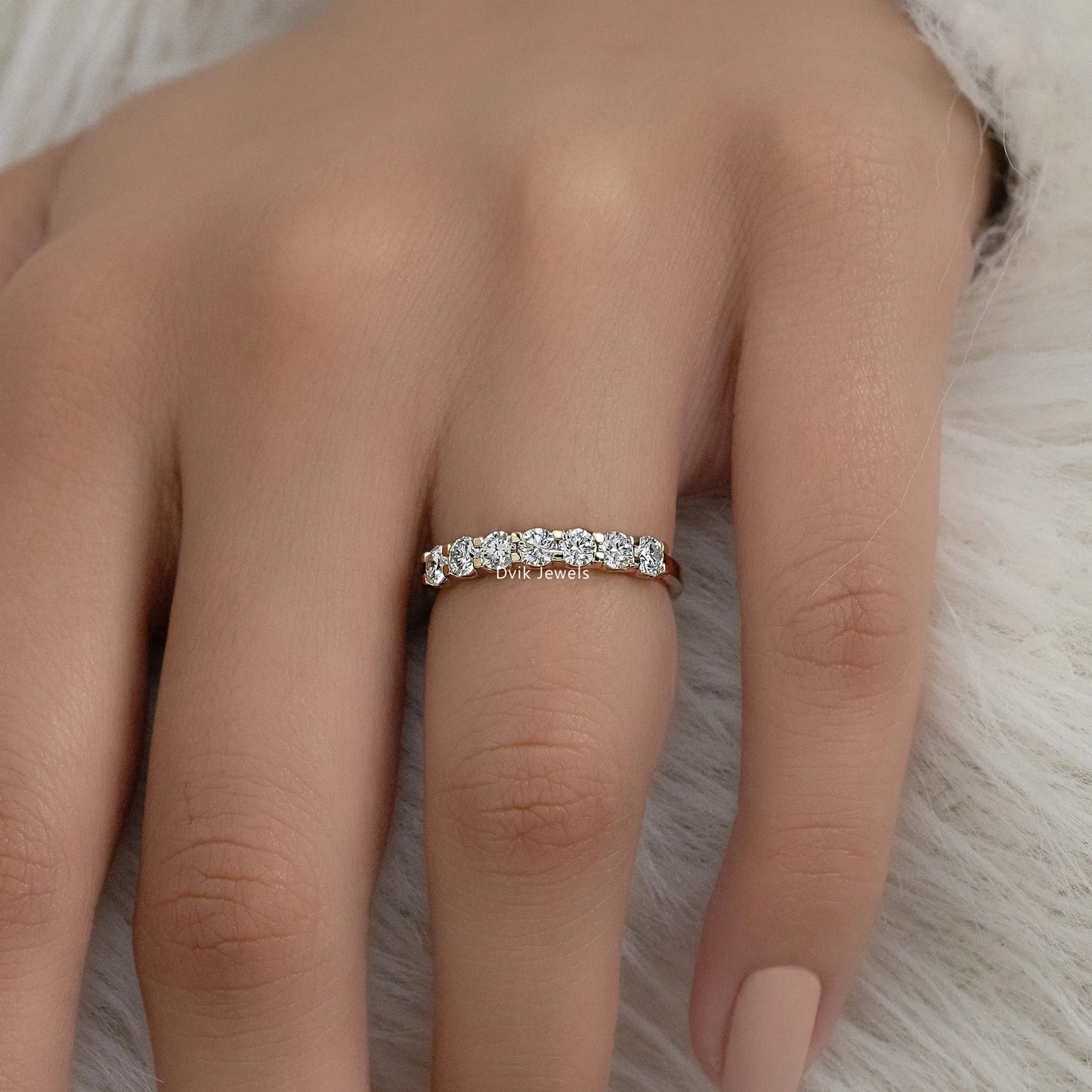 Round Cut Lab Diamond 7 Stone Half Eternity Ring Ring