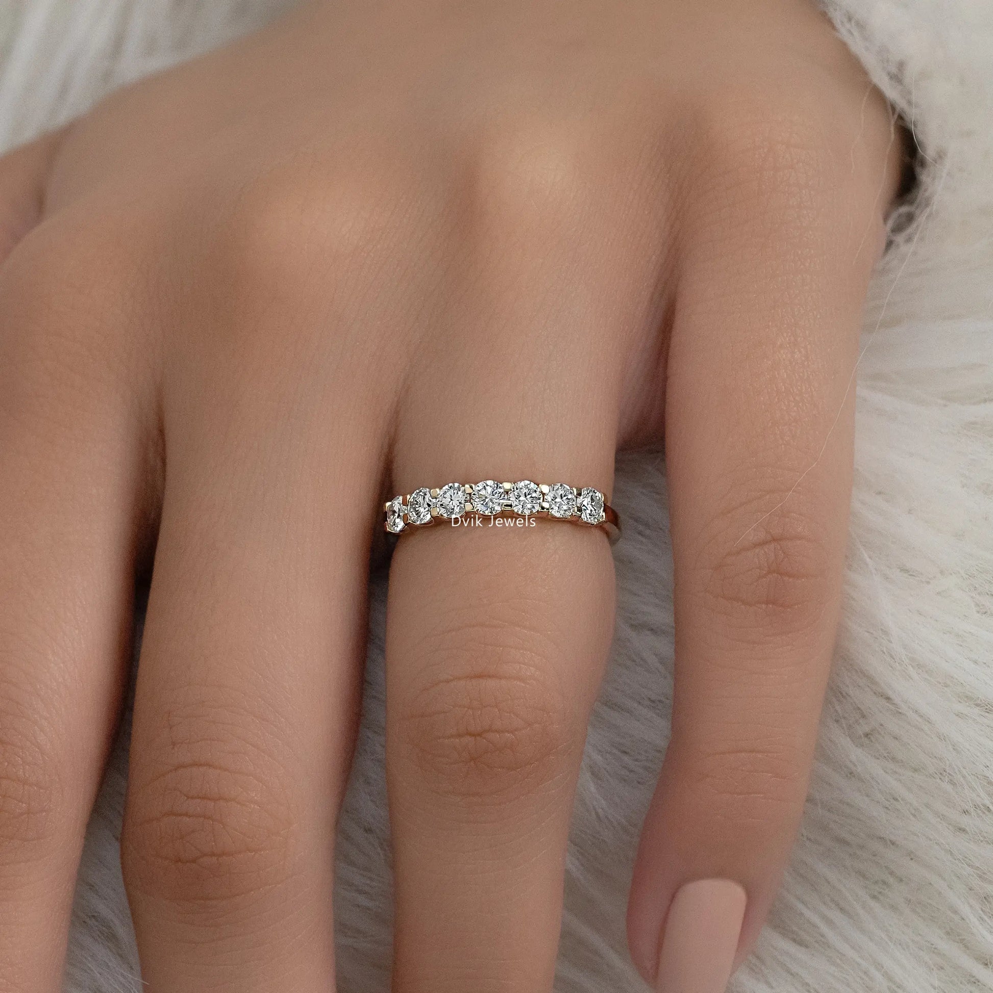 Round Cut Lab Diamond 7 Stone Half Eternity Ring Ring