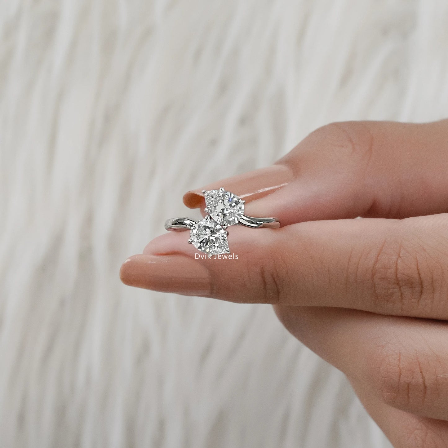 Double Pear Cut Lab Diamond Toi Moi Style Ring Ring