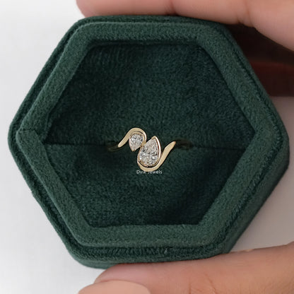Double Pear Cut Lab Diamond Curved Ring Ring