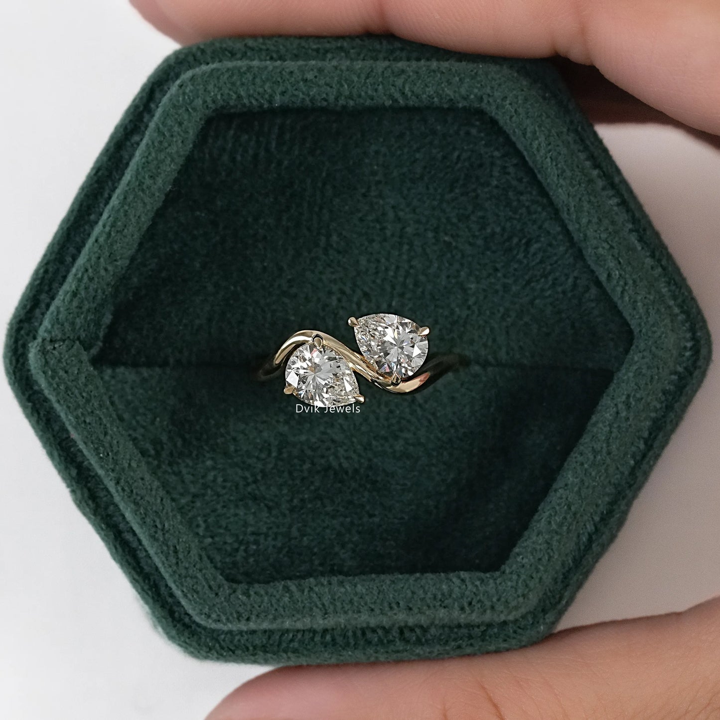 Twin Pear Cut Lab Diamond Curved Ring Ring